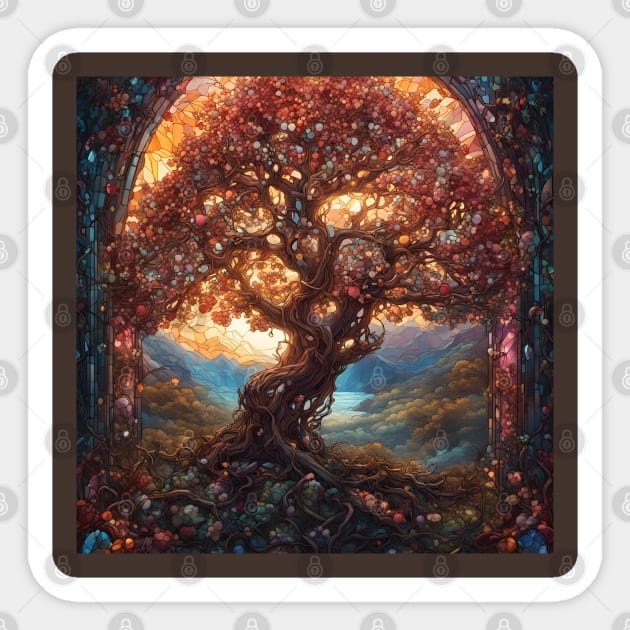 Stained Glass Glowing Gnarled Apple Tree Sticker by Chance Two Designs